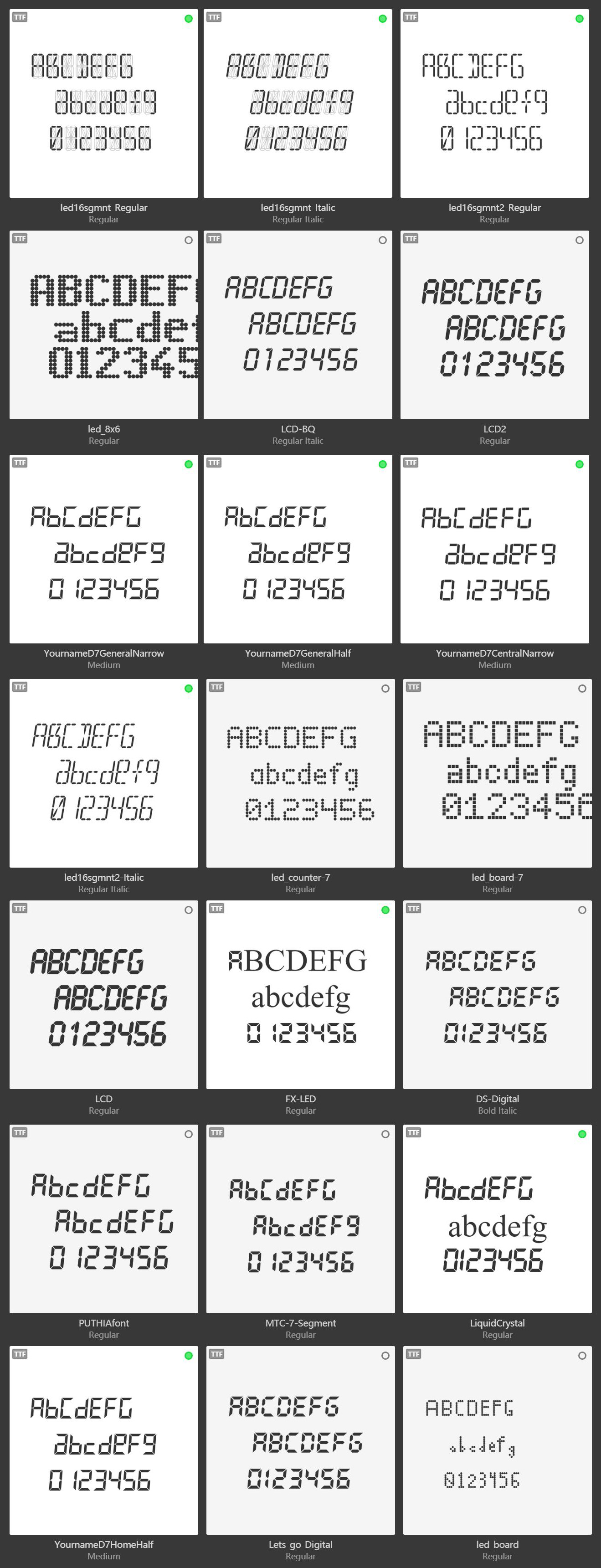 27款液晶数字英文字体打包下载led液晶数字字体打包下载无套路免费字体下载 新设主页