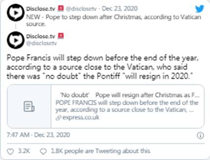 教皇将在圣诞节后辞职|Sierra(NZ)