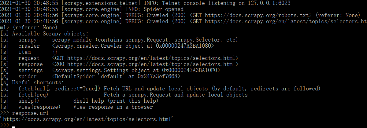 Scrapy shell